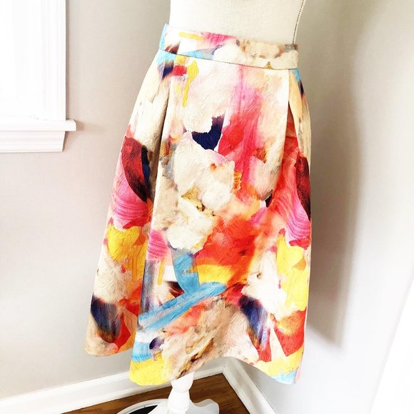 NEW H&M Watercolor Jacquard Embossed Skirt Size 12 - Picture 4 of 6